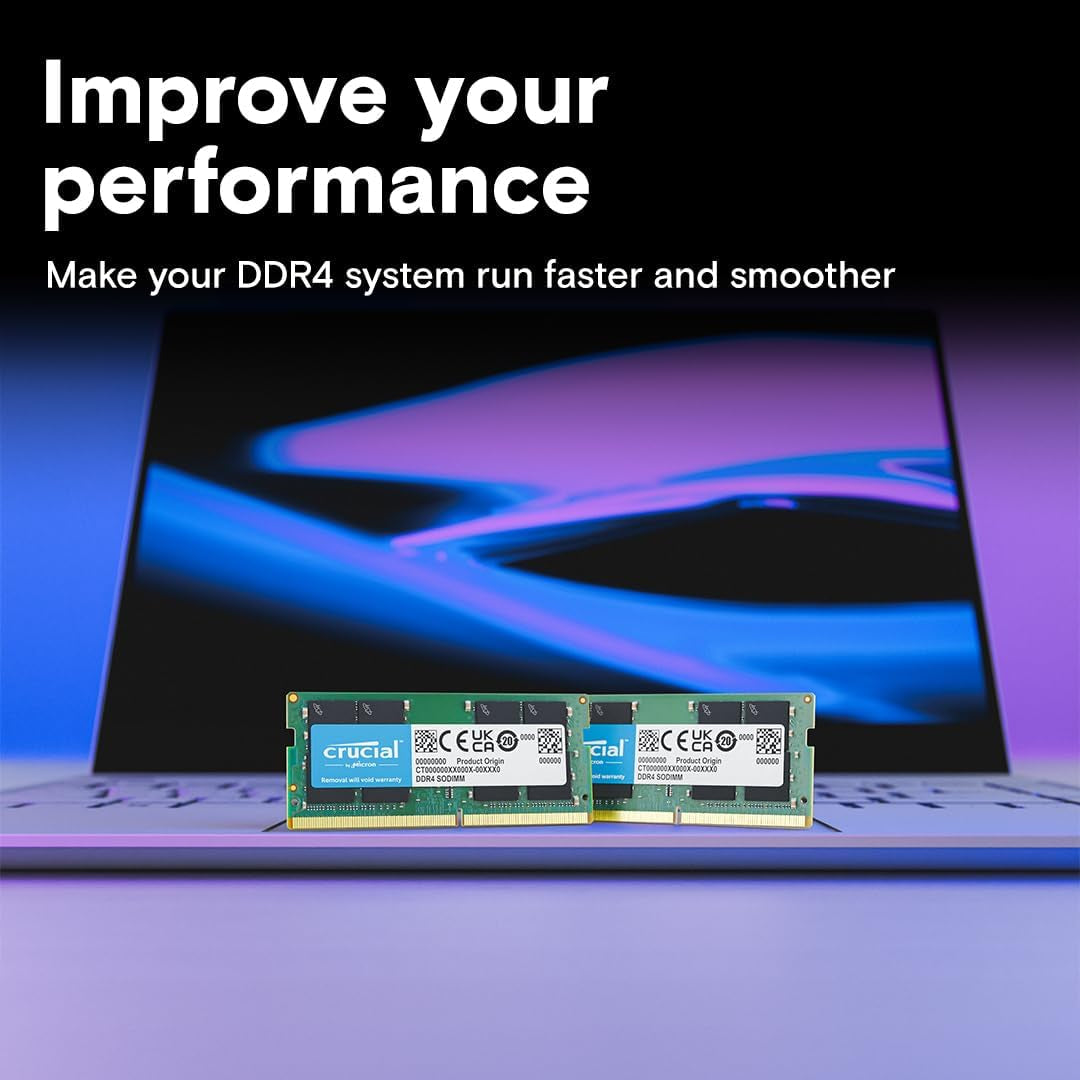 Crucial 32GB DDR4 RAM Kit (2X16Gb), 3200Mhz (PC4-25600) CL22 Laptop Memory, SODIMM 260-Pin, Downclockable to 2933/2666Mhz, Compatible with 13Th Gen Intel Core and AMD Ryzen 7000 - CT2K16G4SFRA32A