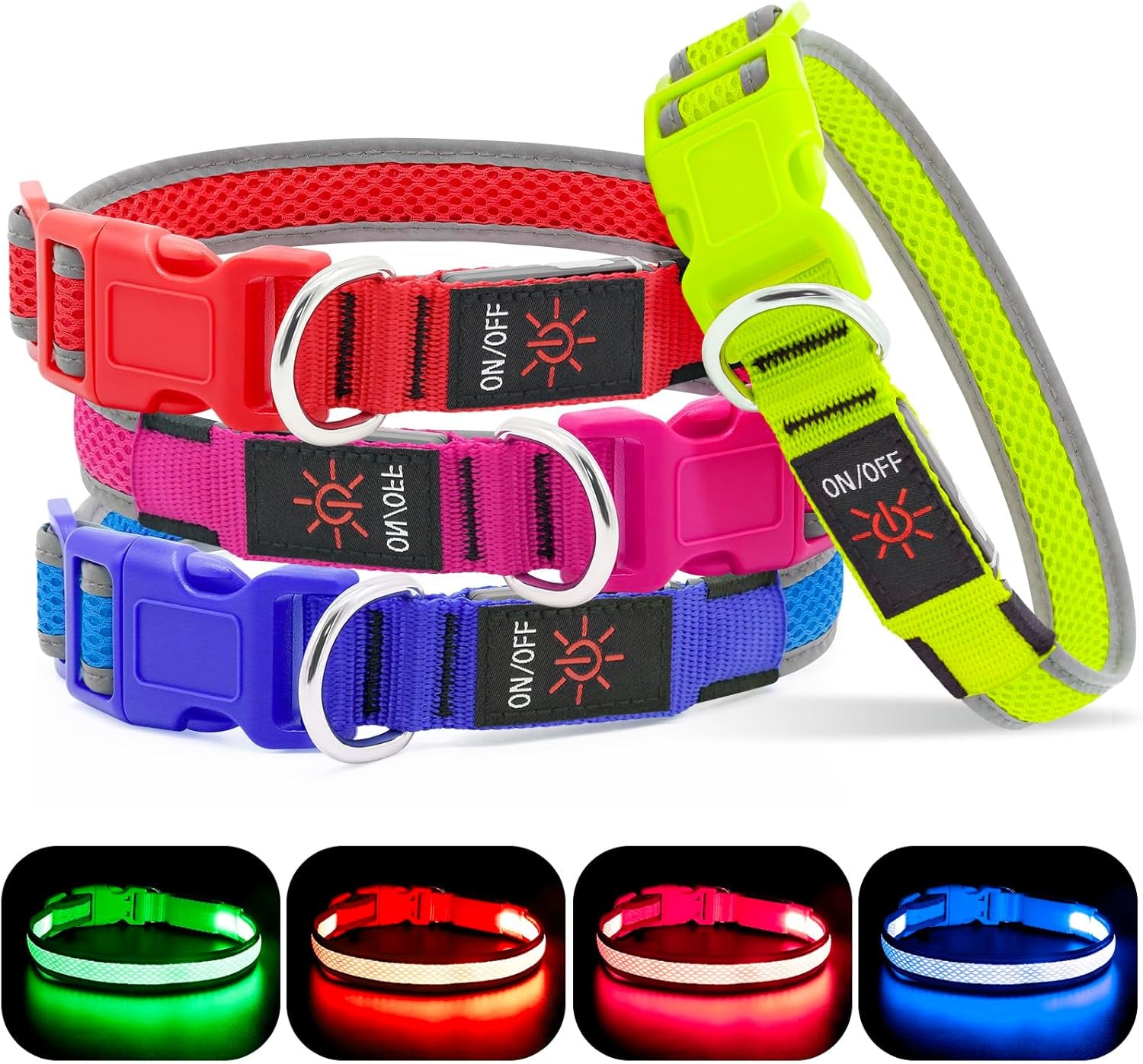 Yfbrite Light up Dog Collar, USB Rechargeable LED Puppy Collar Super Bright Adjustable Glowing Dog Lights for Night Walking (Green, Small)