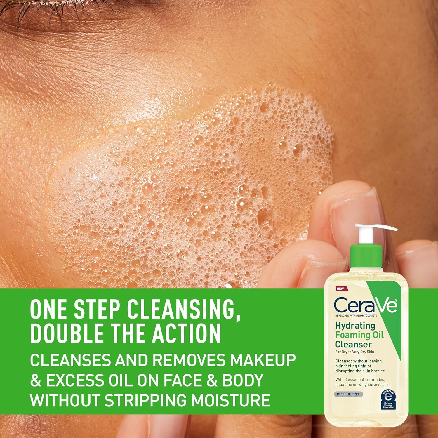 Cerave Hydrating Foaming Oil Facial Cleanser with Hyaluronic Acid, 19Oz | Face and Body Wash with Squalane Oil and Ceramides in a Fragrance Free, Residue Free Formula for Dry to Very Dry Skin.