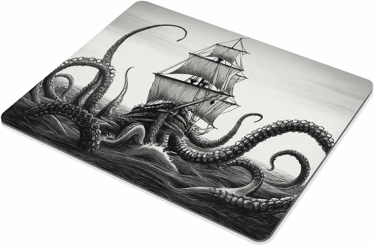 Smooffly Kraken Mouse Pad - Sail Boat Waves & Octopus - Non-Slip Rubber - Gaming Mouse Pad