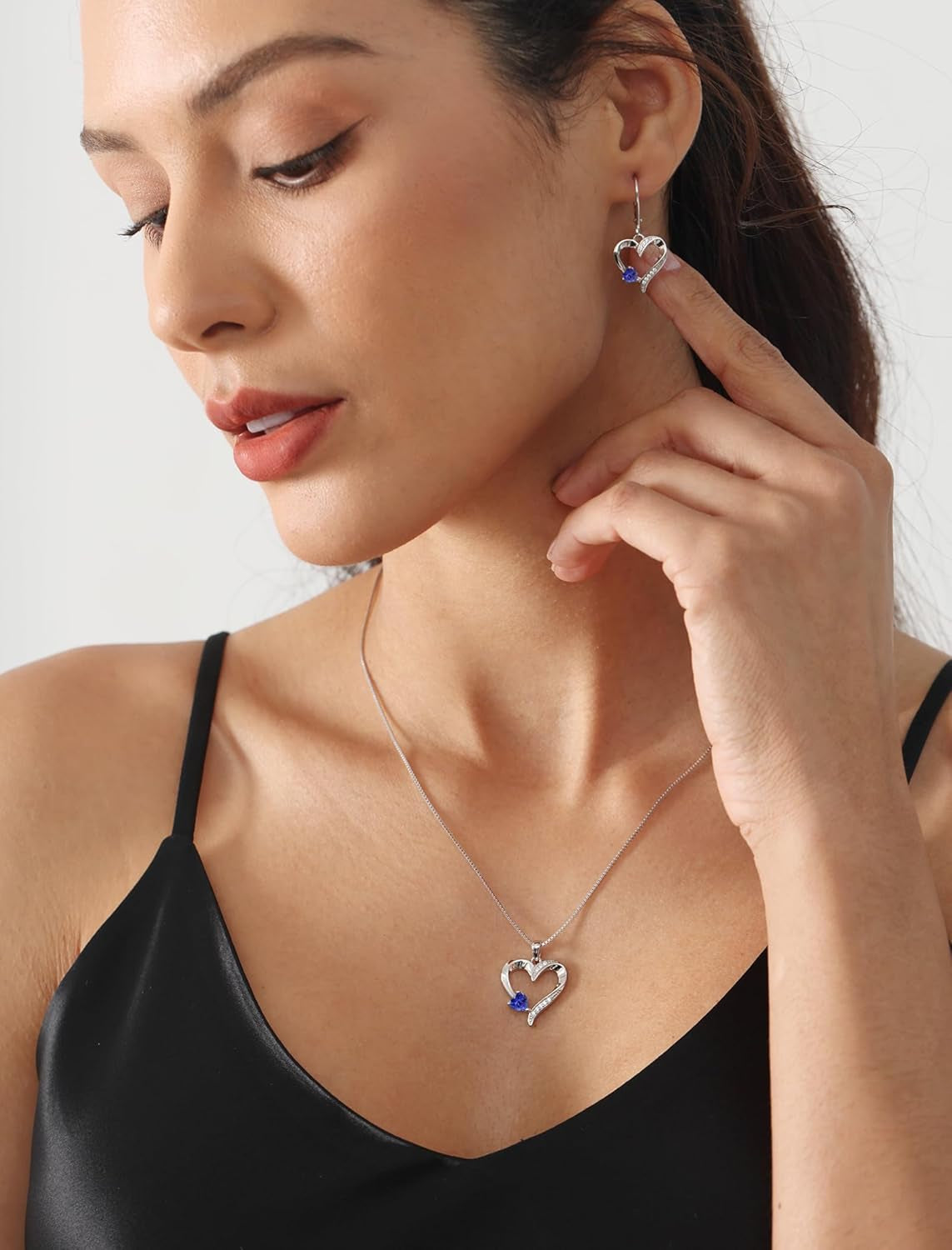 YL Heart Dangle Earrings 925 Sterling Silver Drop Earrings Birthstone Leverback Jewelry for Women