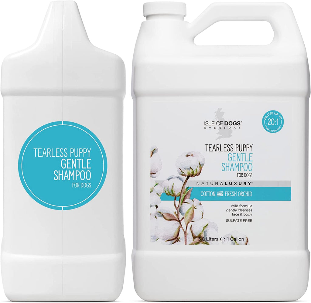Isle of Dogs - Everyday Natural Luxury Tearless Puppy Shampoo - Cotton + Fresh Orchid - Sulfate & Paraben Free Formula - 1 Gal, (823-Gal)