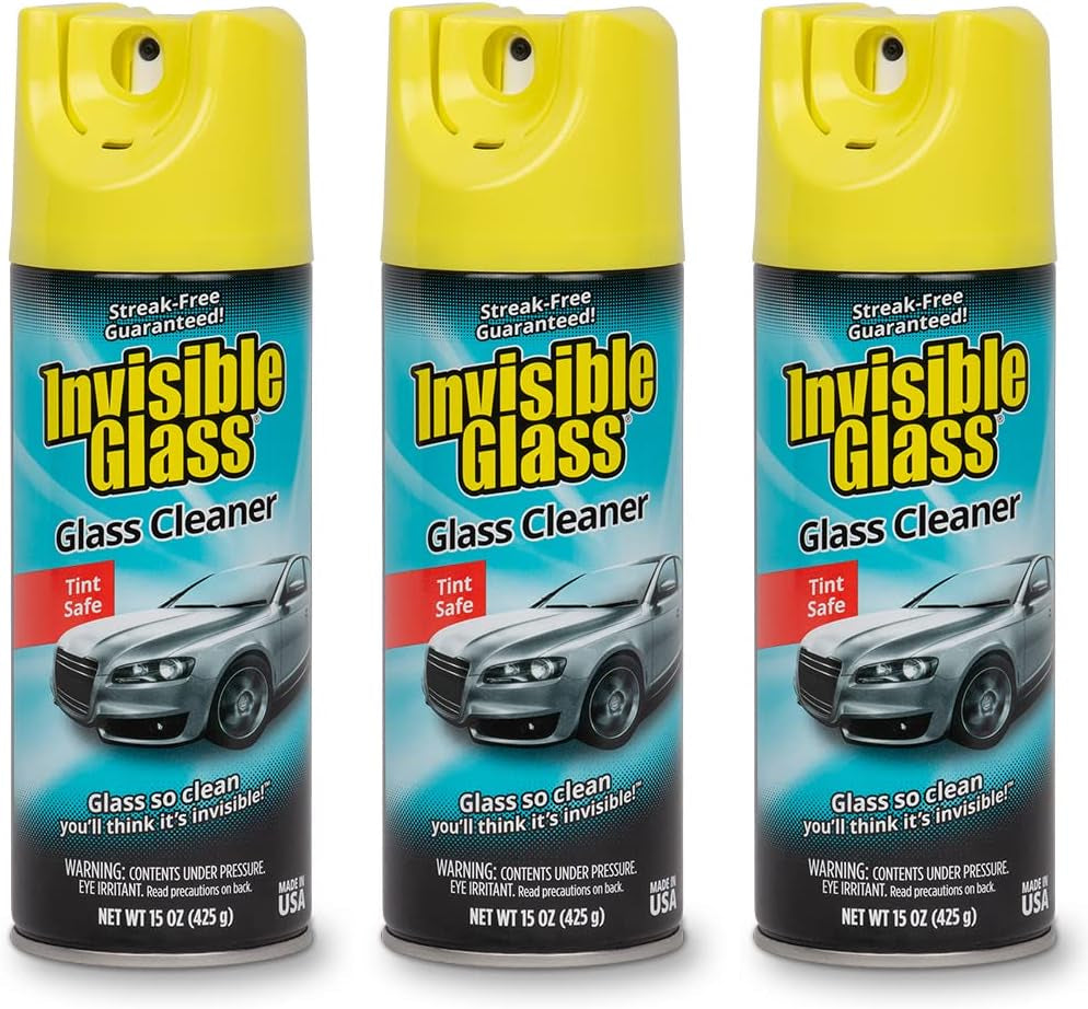 Invisible Glass 91163-3PK Premium Aerosol Glass Cleaner Spray for Car Windshields and Windows, Automotive and Home Window Cleaner, Streak-Free, Ammonia-Free, Tint-Safe – 15 Oz (Pack of 3)