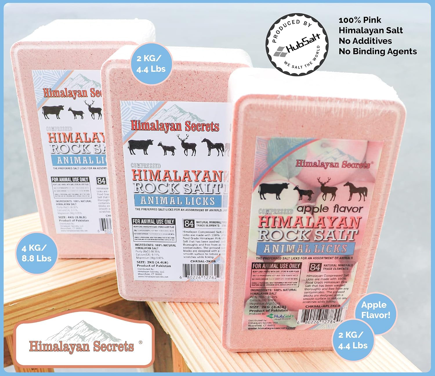 Salt Block for Deer & Horses – Compressed Mineral Salt Lick for Livestock, Cattle & Goats – Himalayan Secrets Pink Rock Salt Block (4.4LB/2KG, Block)