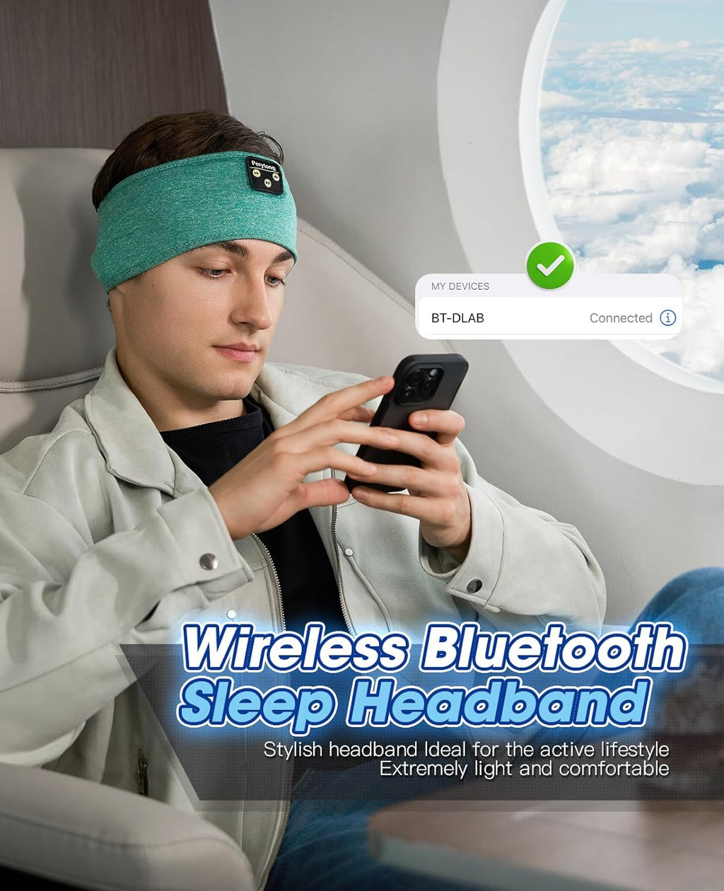 Perytong Sleep Headphones Wireless, Bluetooth Sports Headband Headphones with Ultra-Thin HD Stereo Speakers Perfect for Sleeping,Workout,Jogging,Yoga,Insomnia, Air Travel, Meditation (Green)