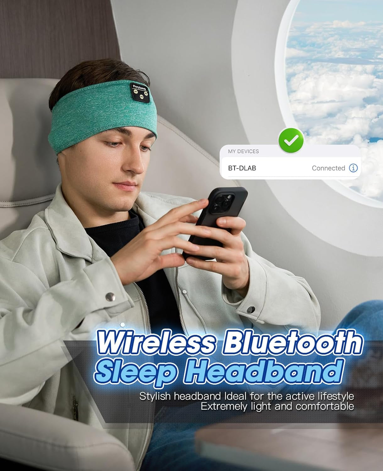 Perytong Sleep Headphones Wireless, Bluetooth Sports Headband Headphones with Ultra-Thin HD Stereo Speakers Perfect for Sleeping,Workout,Jogging,Yoga,Insomnia, Air Travel, Meditation (Green)