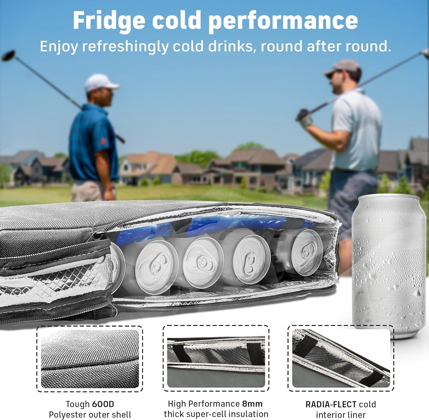 Frostbox Golf Bag Cooler with Ice Pack | Insulated 6-Can Beer Sleeve | Stays Cold for Hours Discreet Hidden Design - Fits in Golf Bag - Black/Gray