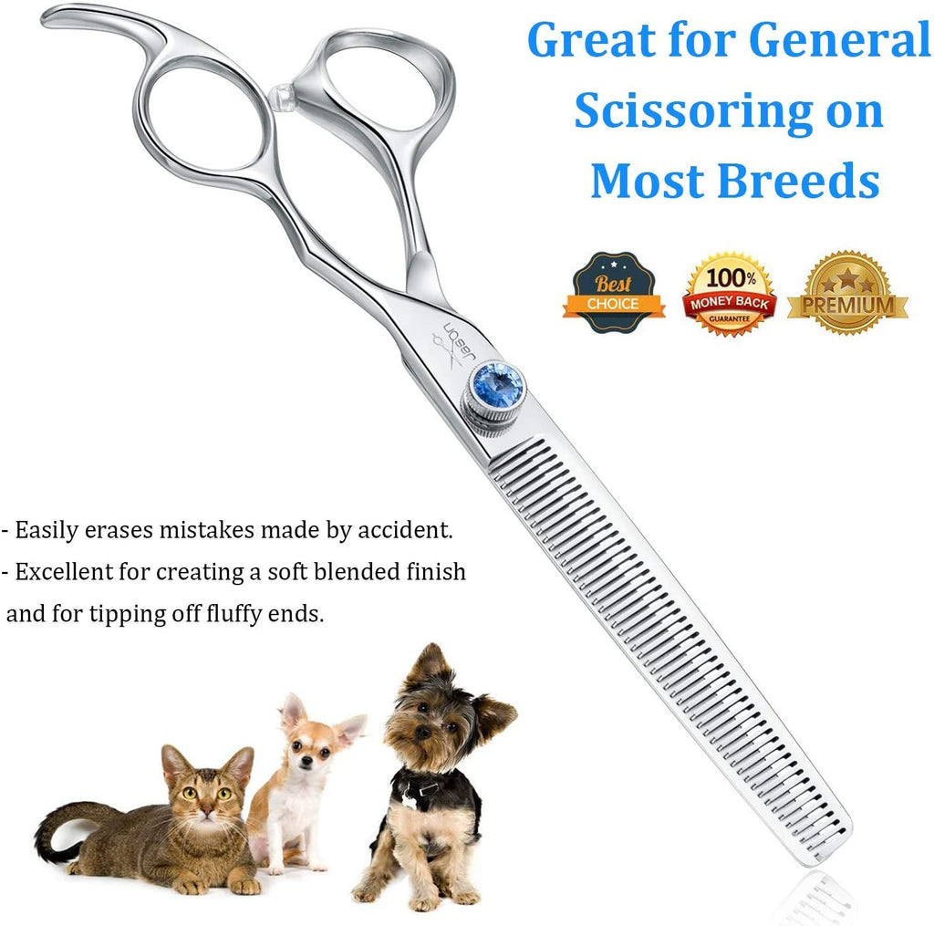 JASON 7" 50 Teeth Thinning Dog Grooming Blending Scissor, Ergonomic Pet Grooming Thinner Blender Shears Cat Trimming Texturizing Kit with Offset Handle and a Jewelled Screw 30% Thinning Rate Christmas