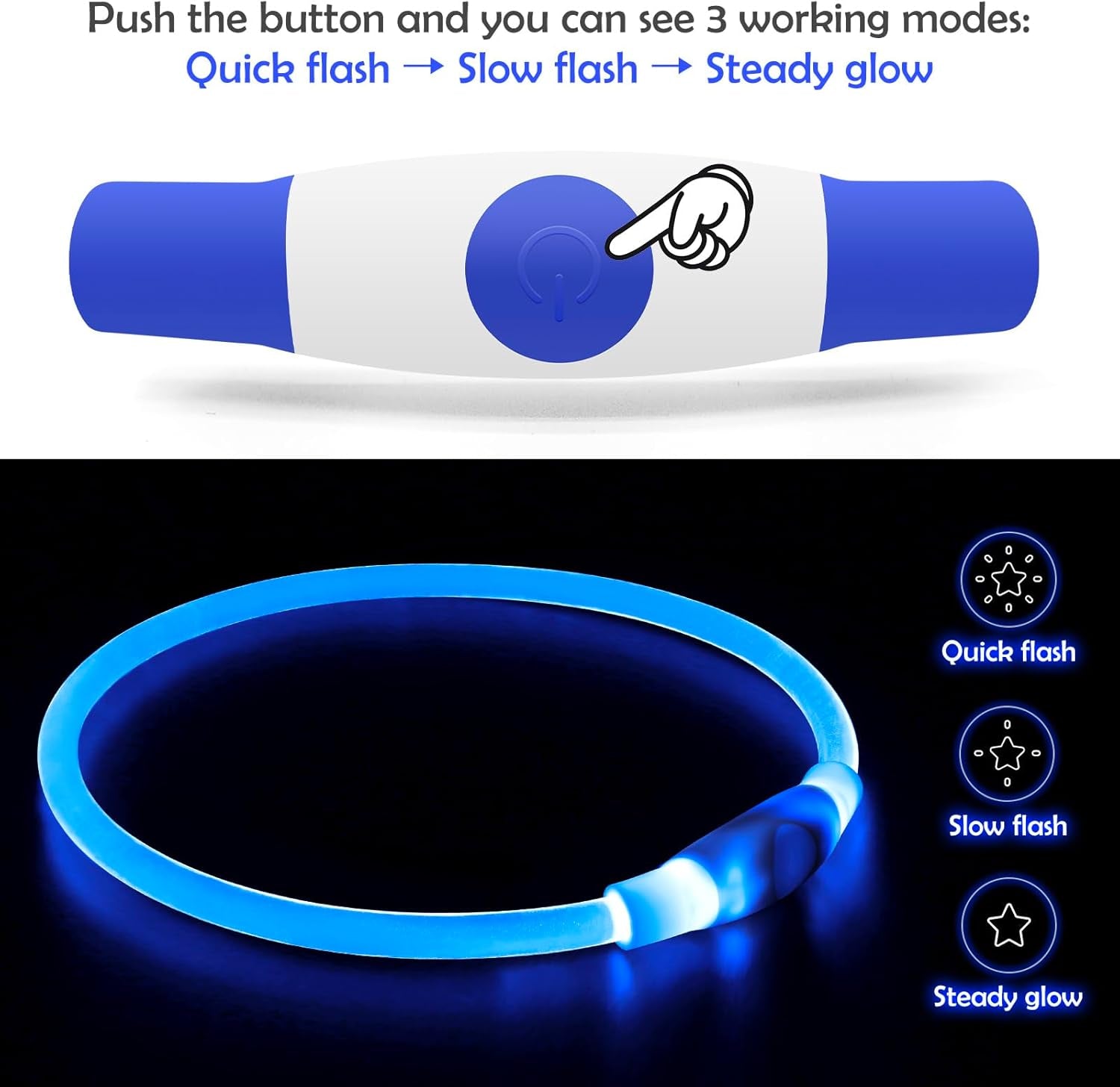 Light up Dog Collar, BSEEN USB Rechargeable Flash Dog Necklace Light | Pet Safety Collar Makes Your Beloved Dogs Be Seen at Night for Small Medium Large Dogs( Blue)