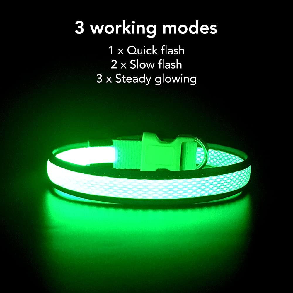 Yfbrite Light up Dog Collar, USB Rechargeable LED Puppy Collar Super Bright Adjustable Glowing Dog Lights for Night Walking (Green, Small)