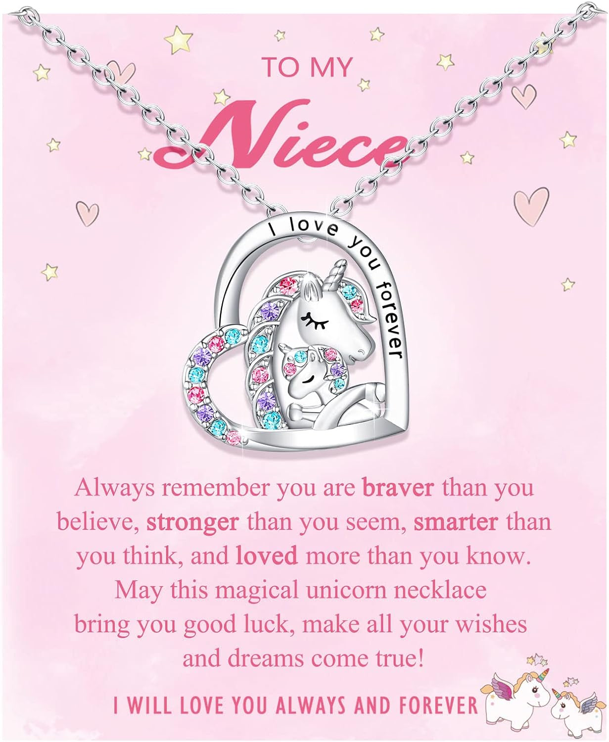 UPROMI to My Daughter/Granddaughter/Niece Unicorn Necklace, Valentines Birthday Gifts