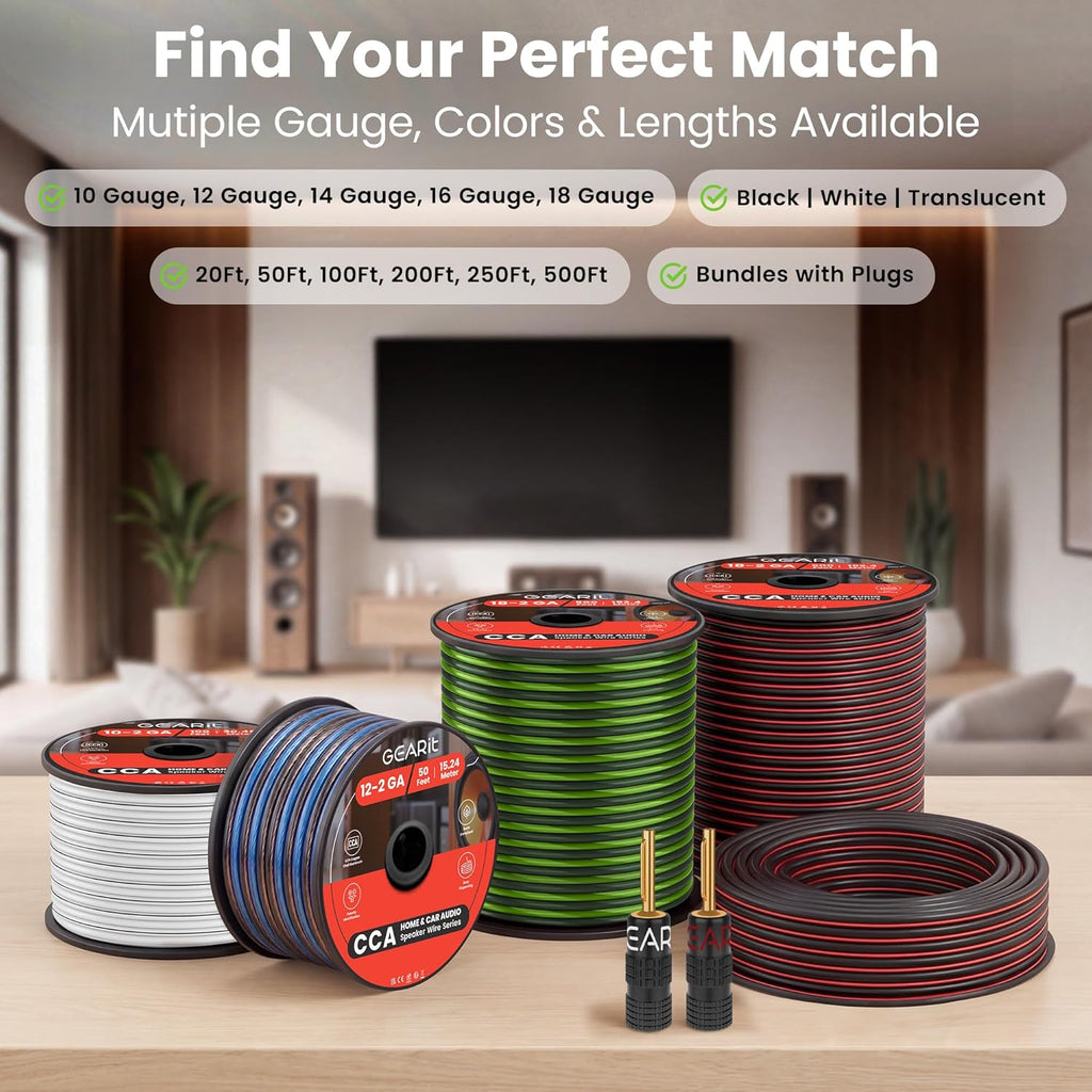 Gearit Speaker Wire 12 Gauge 50 Ft,Speaker Cable with Foot Markers & Polarity Markings,12 Gauge Wire for Car Audio & Home Theater Speakers,Audio Cable for DIY Installations,Cca(White)