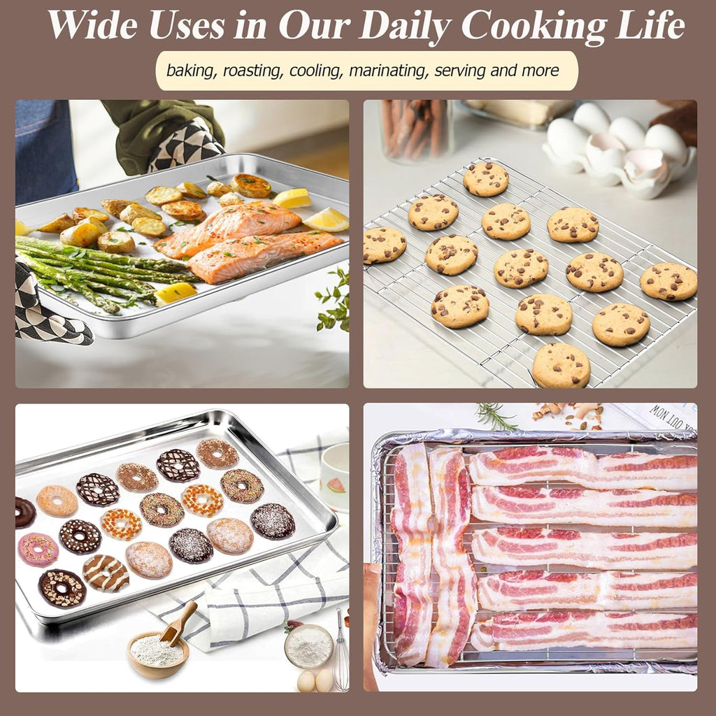 Teamfar Baking Sheet with Rack Set (2 Pans + 2 Racks), 16 X 12 X 1 Inch, Stainless Steel Baking Pan Cookie Sheet with Cooling Rack for Baking, Non Toxic & Healthy, Easy Clean & Dishwasher Safe