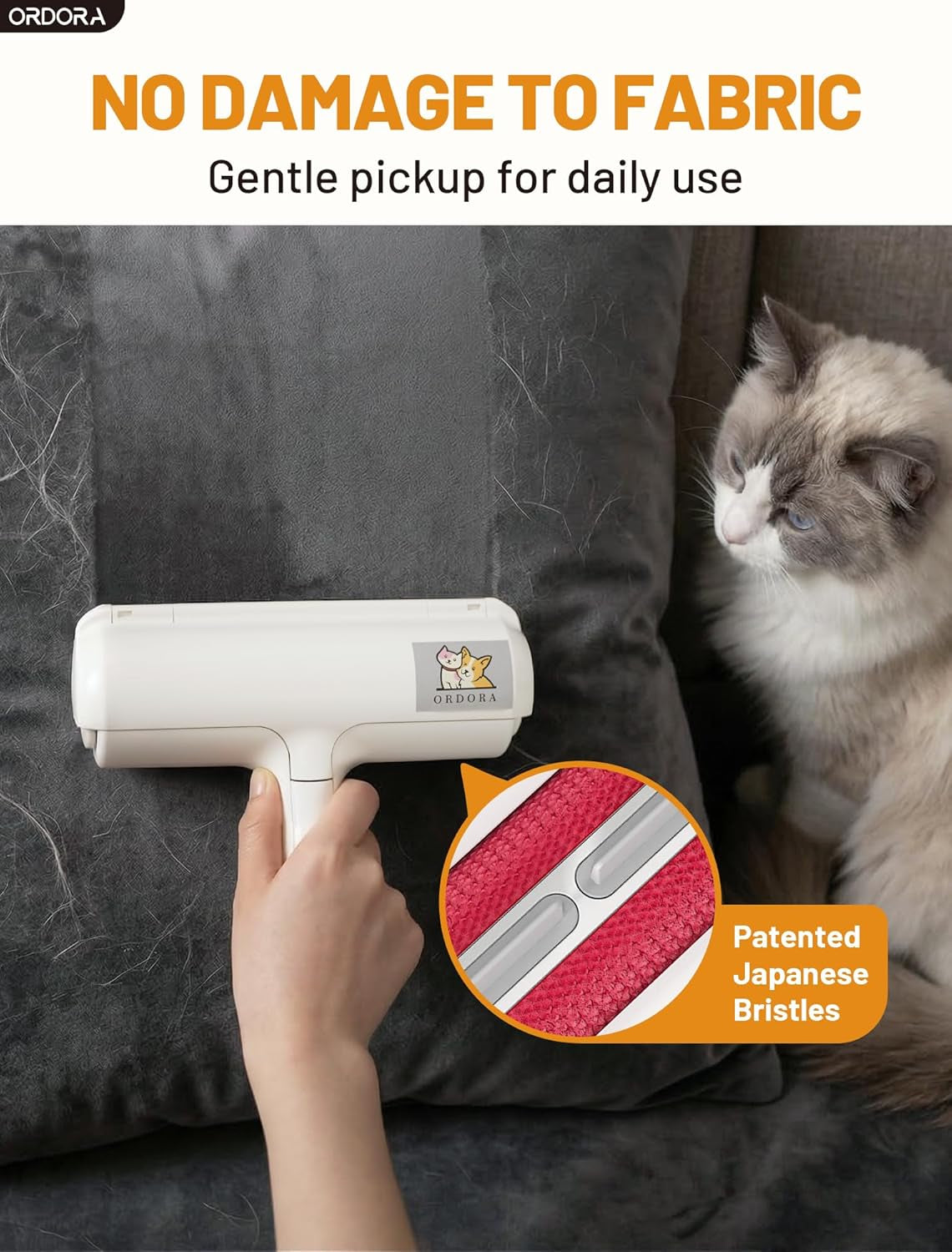 ORDORA Pet Hair Remover Roller, Reusable Lint Roller for Dog and Cat Hair | Portable Pet Hair Roller with Large Fur Bin for Couches, Bedding, Car, Rugs & Furniture, No Refills or Batteries, Pet Homes