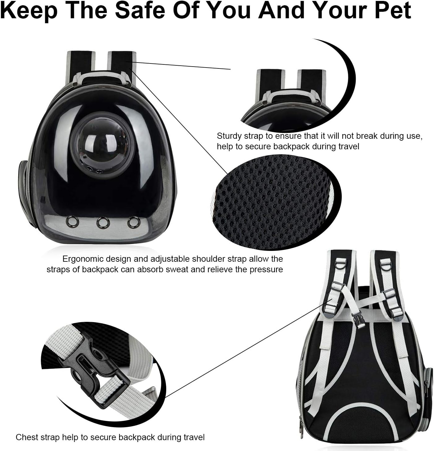 AJY Black Cat Carrier Dog Carrier Backpack, Pet Carrier Back Pack Pack for Small Medium Cat Puppy Doggie, Dog Body Carrying Bag Travel Space Capsule for Travel, Hiking, Walking & Outdoor Use