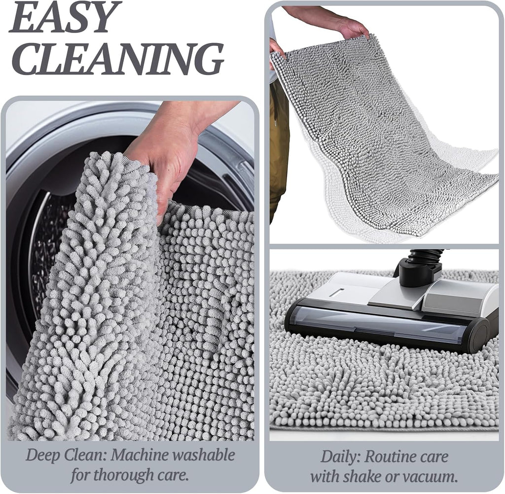 VIVAGLORY Dog Door Mat Absorpmax Dog Mat for Muddy Paw, 35 × 25", Grey | Mud Rug with Non Slip Backing for Indoor & Outdoor, Washable Soft Chenille anti Mud Waterproof