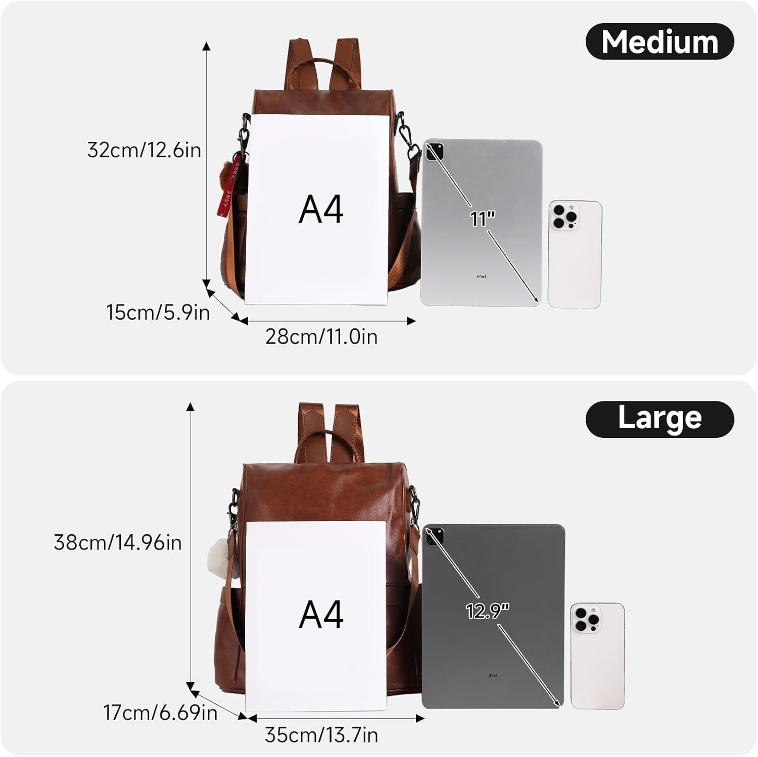 CHERUTY Women Backpack Purse PU Leather Anti-Theft Casual Shoulder Bag Fashion Ladies Satchel Bags