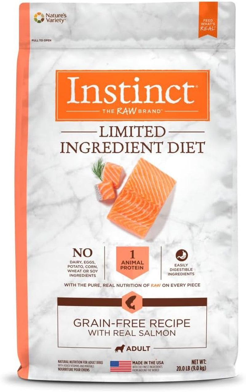 Instinct Limited Ingredient Diet Dry Dog Food, Real Salmon, 20 Lb. Bag | Single Animal Protein and Vegetable Recipe, Raw-Coated Kibble, Wild-Caught Salmon, Gentle on Sensitive Stomachs