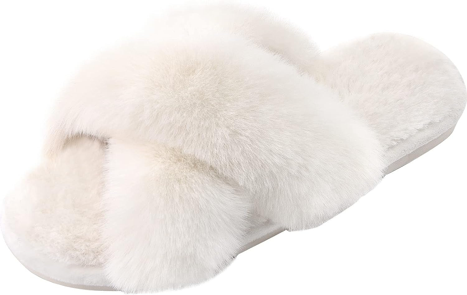 Parlovable Women'S Fuzzy Cross Band Slippers, Memory Foam House Shoes with Anti-Slip Rubber Sole, Open Toe Plush Fleece Indoor Slippers for Ladies, Cozy Gifts for Women