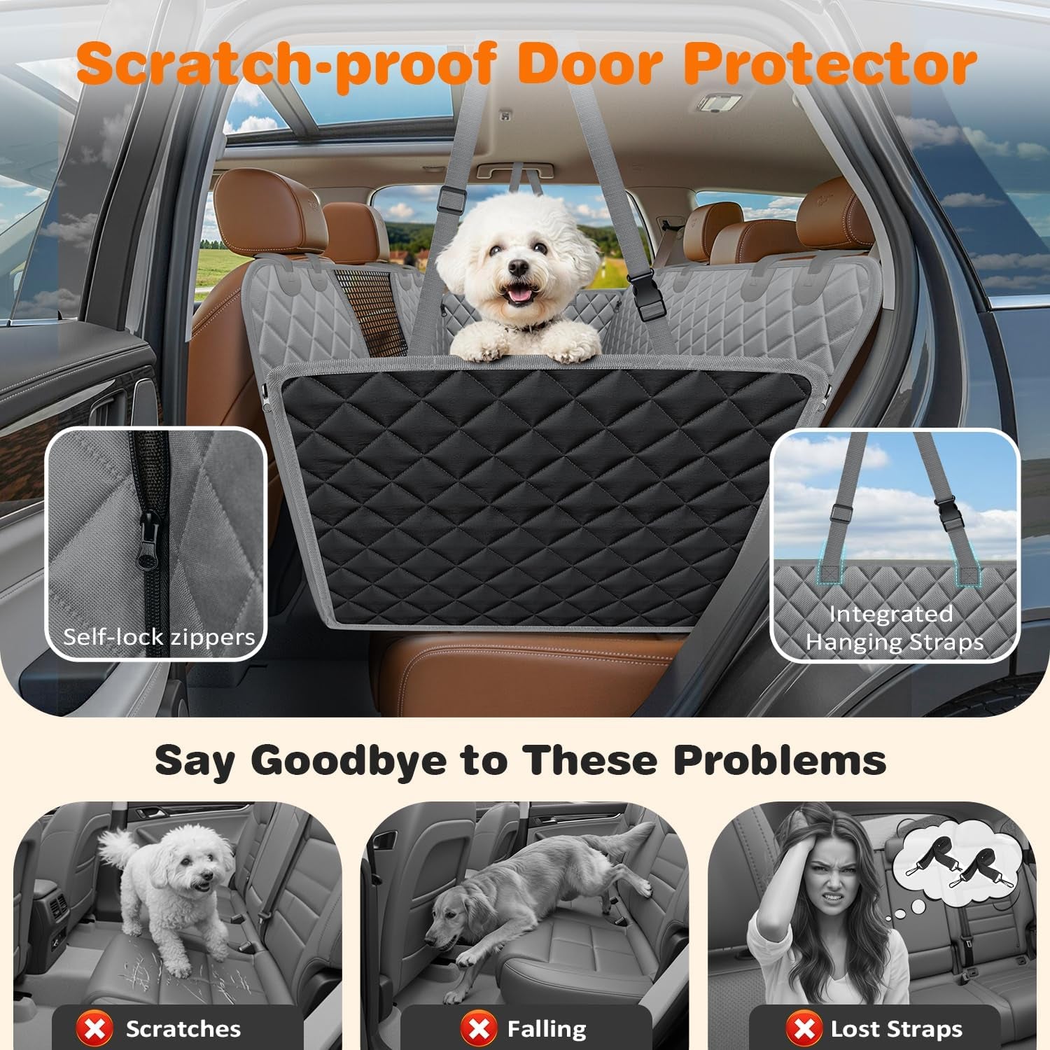 URPOWER 4 in 1 Dog Car Seat Cover for Back Seat, Waterproof Hammock | Mesh Window, Side Flaps, 600D Oxford, Scratch Resistant, Non-Slip, Easy Install, Machine Washable, Dog Seat Belt Included
