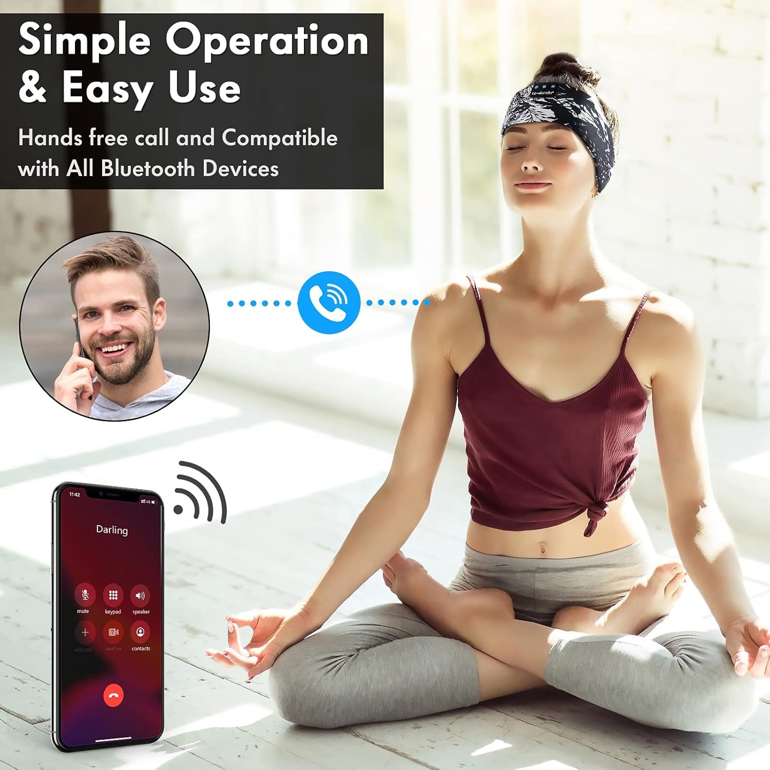 Lc-Dolida Sleep Headphones Bluetooth 5.4, Headband Earphones Wireless, Sleep Mask for Sleeping, Sports, Gifts, Workout, Jogging, Yoga,Insomnia, Air Travel, Meditation