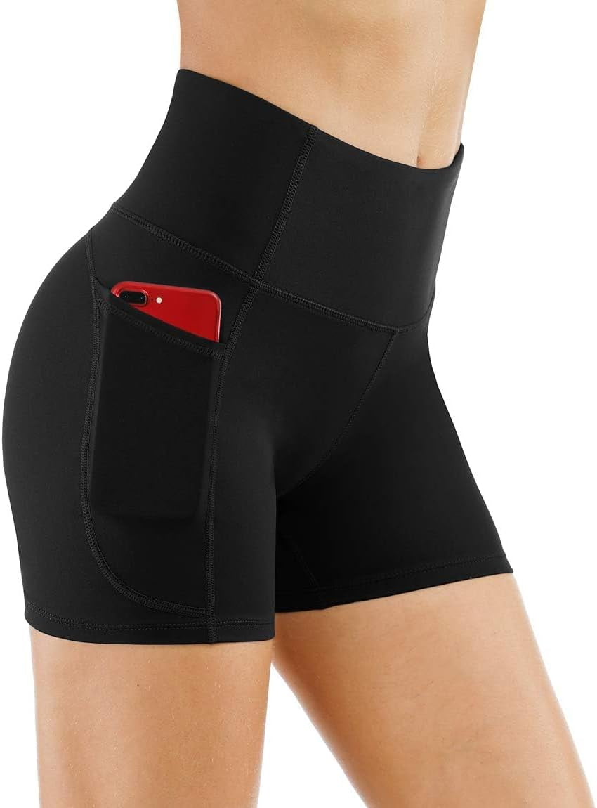 THE GYM PEOPLE High Waist Yoga Shorts for Women'S Tummy Control Fitness Athletic Workout Running Shorts with Deep Pockets
