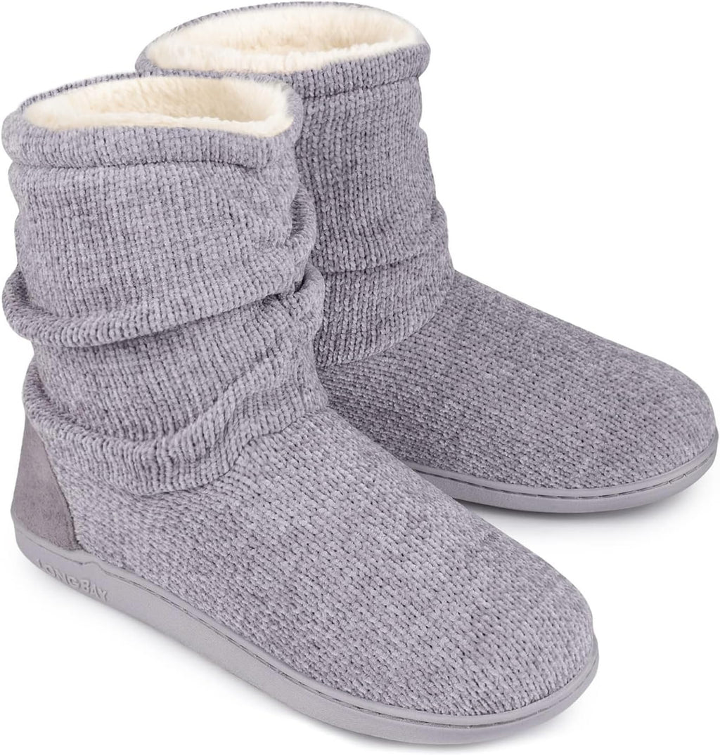 Longbay Women'S Cozy Winter Slipper Boots Warm Chenille Knit Bootie Memory Foam Non-Slip Indoor Outdoor House Shoes