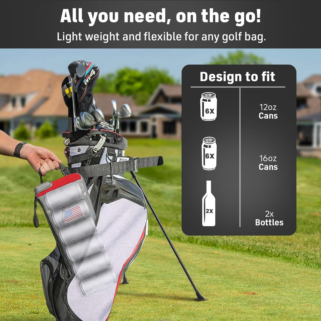 Frostbox Golf Bag Cooler with Ice Pack | Insulated 6-Can Beer Sleeve | Stays Cold for Hours Discreet Hidden Design - Fits in Golf Bag - Black/Gray