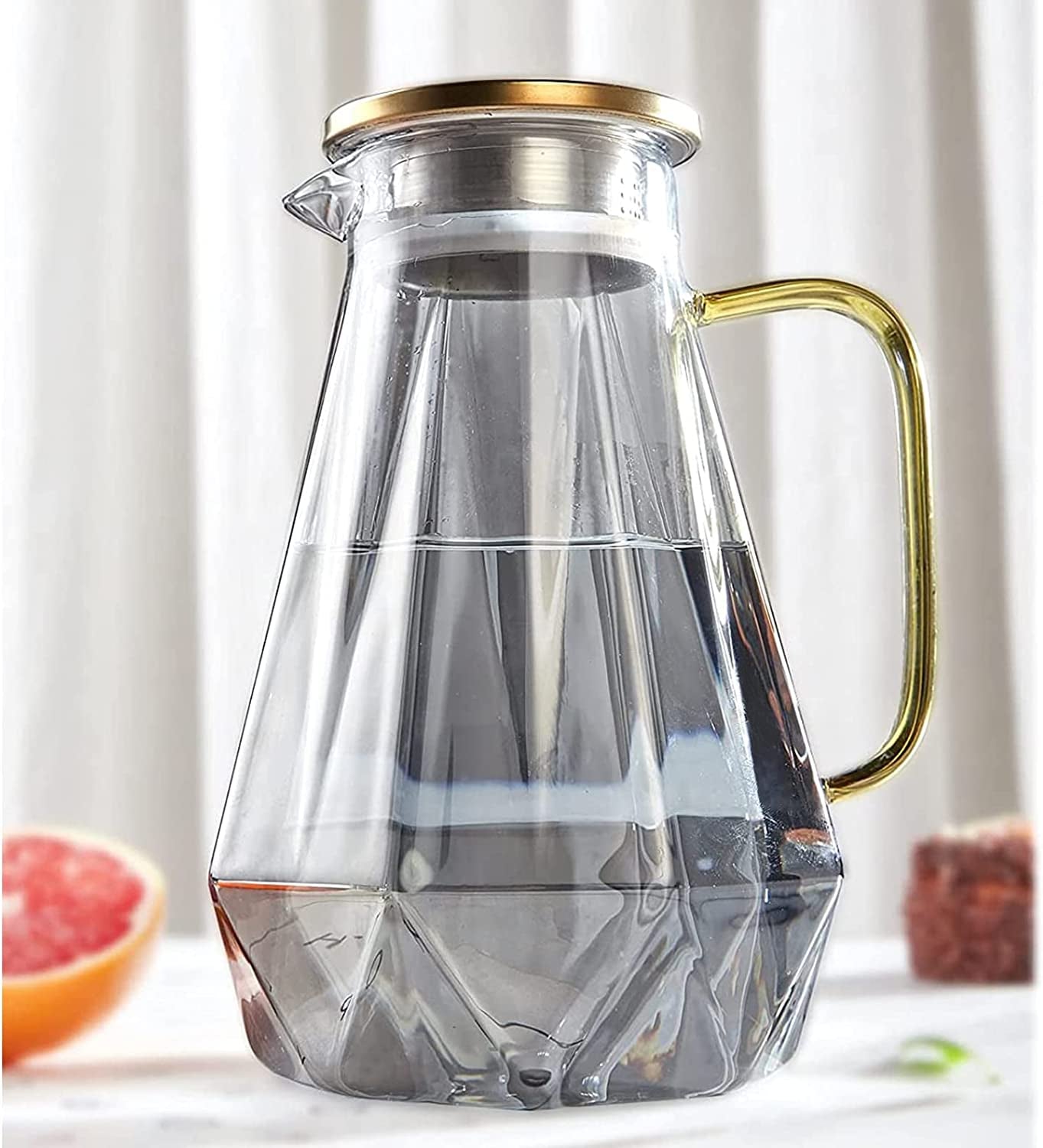 DUJUST Black Diamond Glass Pitcher with Lid [68 Oz], Elegant Design Water Pitcher with Handle, Decoration for Room, High Durability Water Glass Carafe for Ice Tea Maker, Beverage, Hot/Cold Coffee