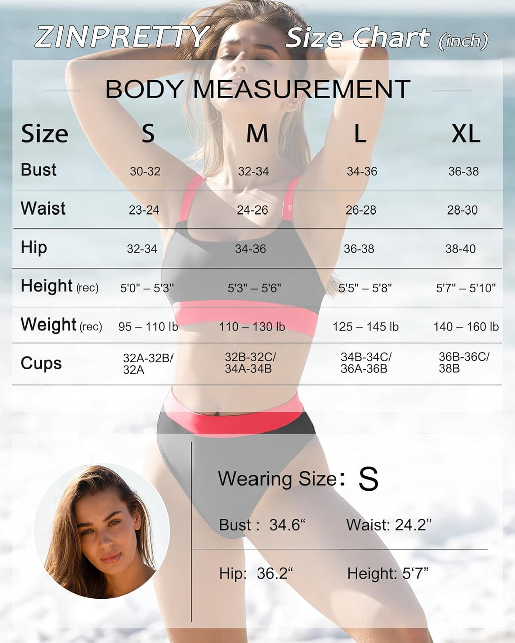 ZINPRETTY Women High Waisted Bikini Sets Color Block Swimsuits 2 Piece Bathing Suits Tummy Control Sporty Teens