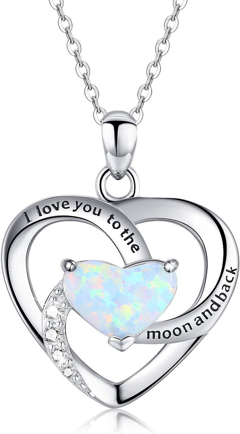 Cuoka Sterling Silver Heart Pendant Necklace for Women with Jewelry Box | I Love You to the Moon and Back Gift,Birthstone,Hypoallergenic,Elegant, Romantic,Non Tarnish,Daily,Birthday,Graduation