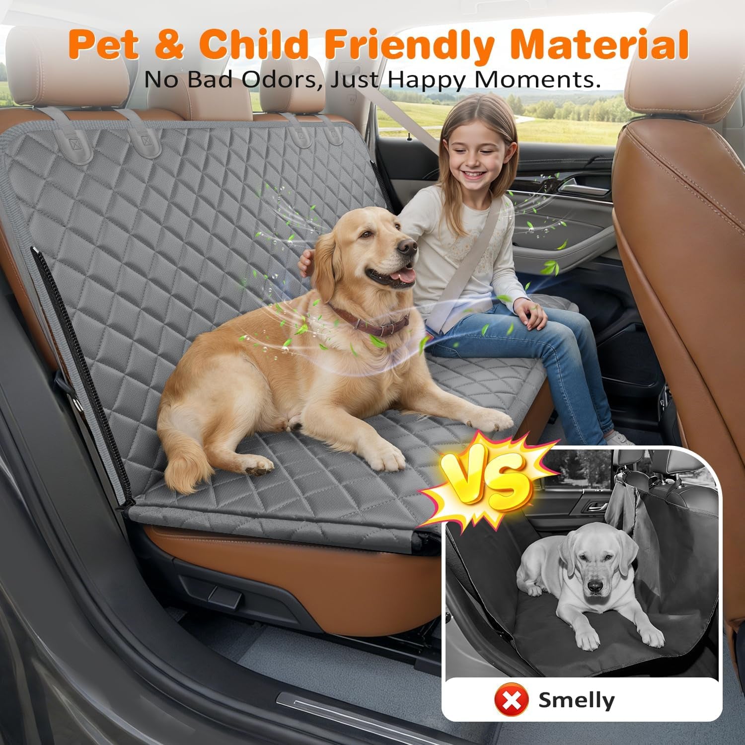 URPOWER 4 in 1 Dog Car Seat Cover for Back Seat, Waterproof Hammock | Mesh Window, Side Flaps, 600D Oxford, Scratch Resistant, Non-Slip, Easy Install, Machine Washable, Dog Seat Belt Included