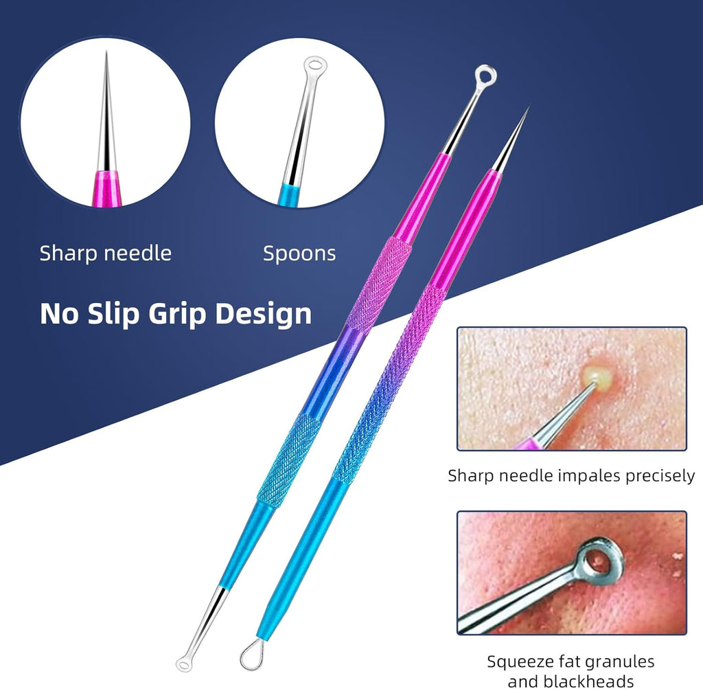 Pimple Popper Tool Kit - Ybaoo 10 Pcs Blackhead Remover Comedone Extractor Kit with Metal Case for Quick and Easy Removal of Blackheads, Zit Removing, Facial and Nose(Colorful)