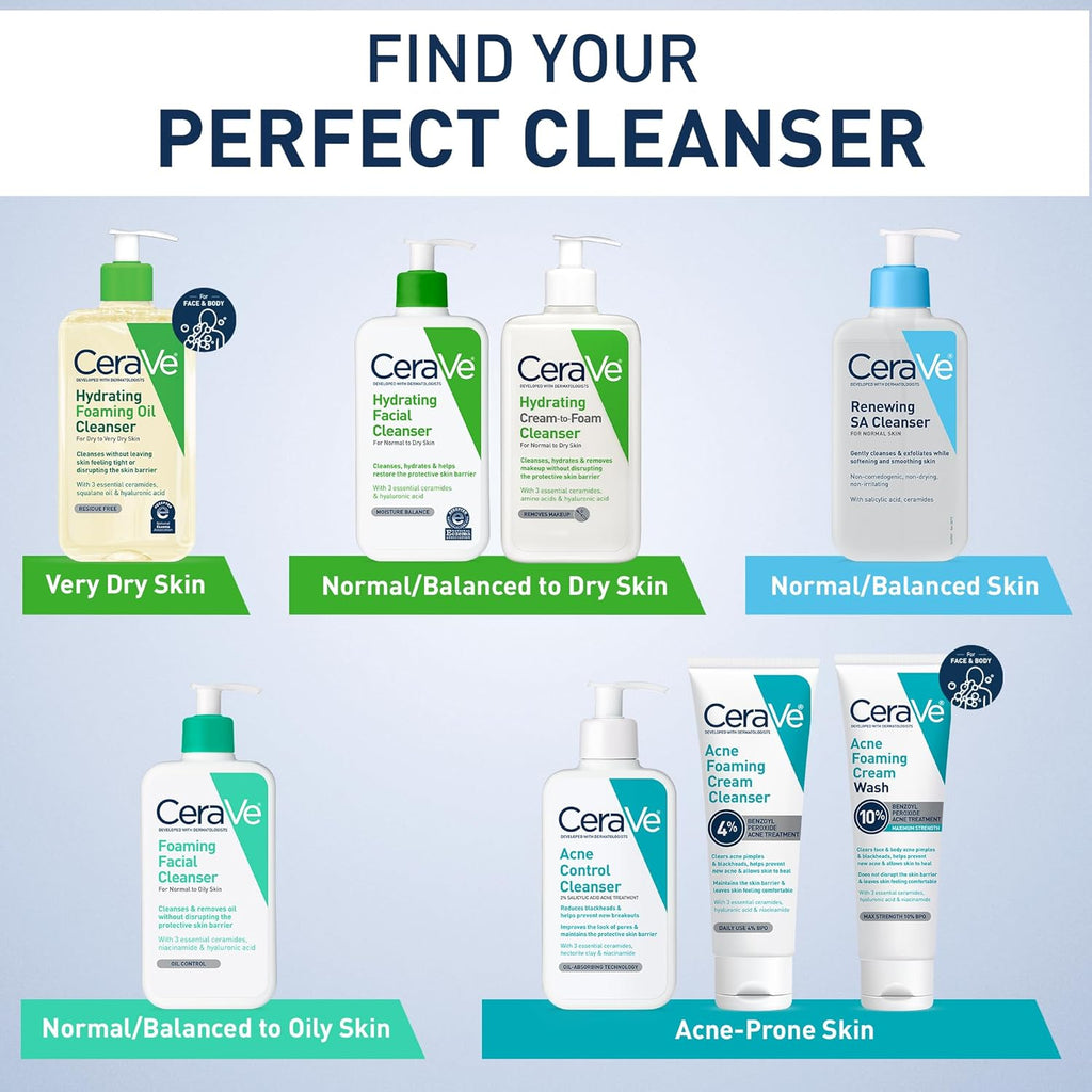 Cerave Hydrating Foaming Oil Facial Cleanser with Hyaluronic Acid, 19Oz | Face and Body Wash with Squalane Oil and Ceramides in a Fragrance Free, Residue Free Formula for Dry to Very Dry Skin.