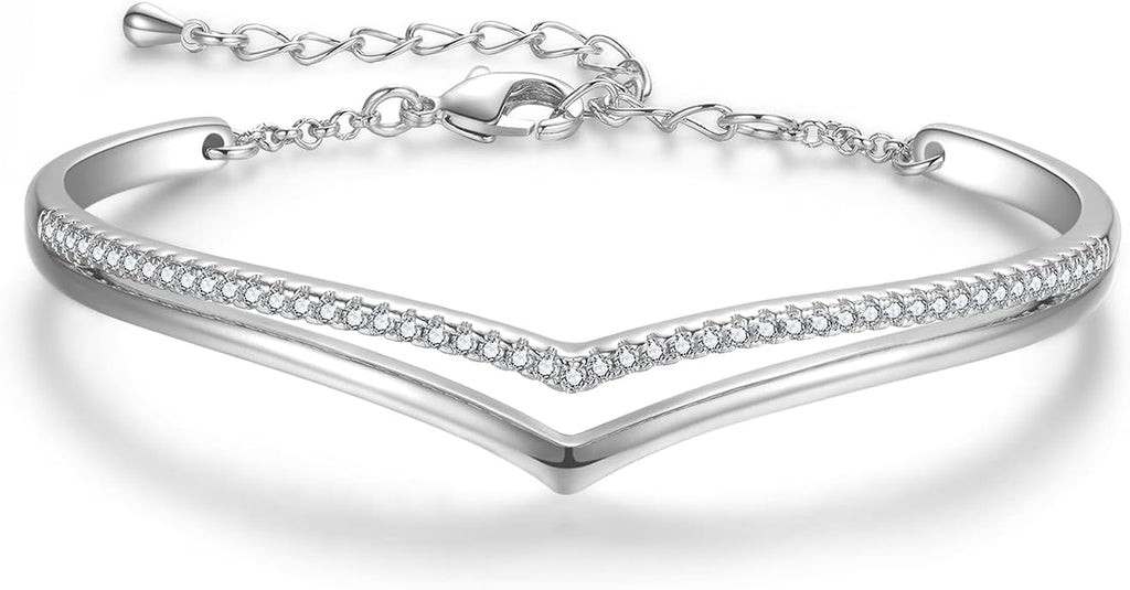 Praelinos Minimalistic Bracelets for Women White/Rose Gold Plated Charm Silver Tone Bracelet 5A Cubic Zirconia Jewelry Christmas Birthday Valentine Mother'S Day Gifts for Mom Women Wife Her