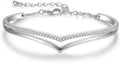 Praelinos Minimalistic Bracelets for Women White/Rose Gold Plated Charm Silver Tone Bracelet 5A Cubic Zirconia Jewelry Christmas Birthday Valentine Mother'S Day Gifts for Mom Women Wife Her