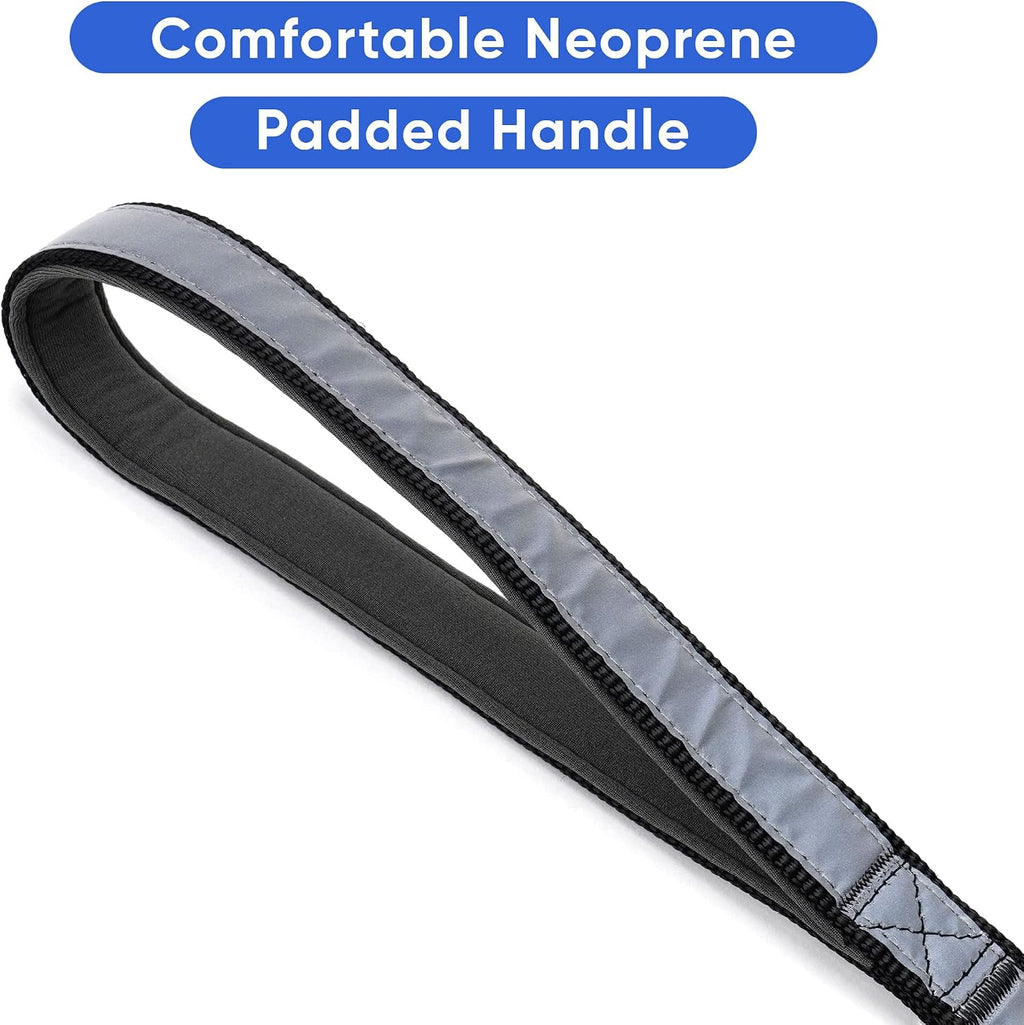 Pawtitas Black Dog Leash 6 Ft Custom ID Lead for Dogs & Puppies Reflective Comfortable Padded Handle Embroidered Name & Phone Number