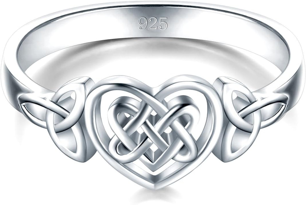 BORUO 925 Sterling Silver Ring Celtic Knot Heart High Polish Tarnish Resistant Eternity Wedding Band Stackable Ring