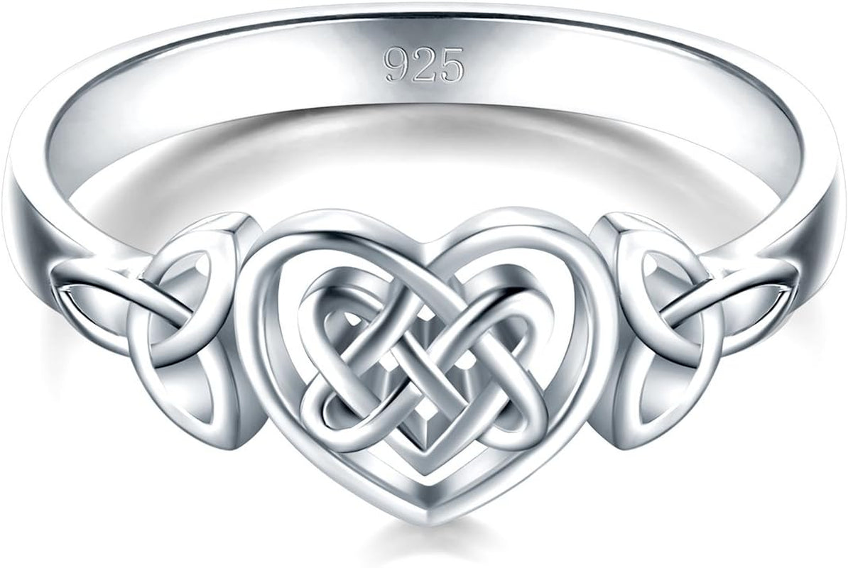 BORUO 925 Sterling Silver Ring Celtic Knot Heart High Polish Tarnish Resistant Eternity Wedding Band Stackable Ring