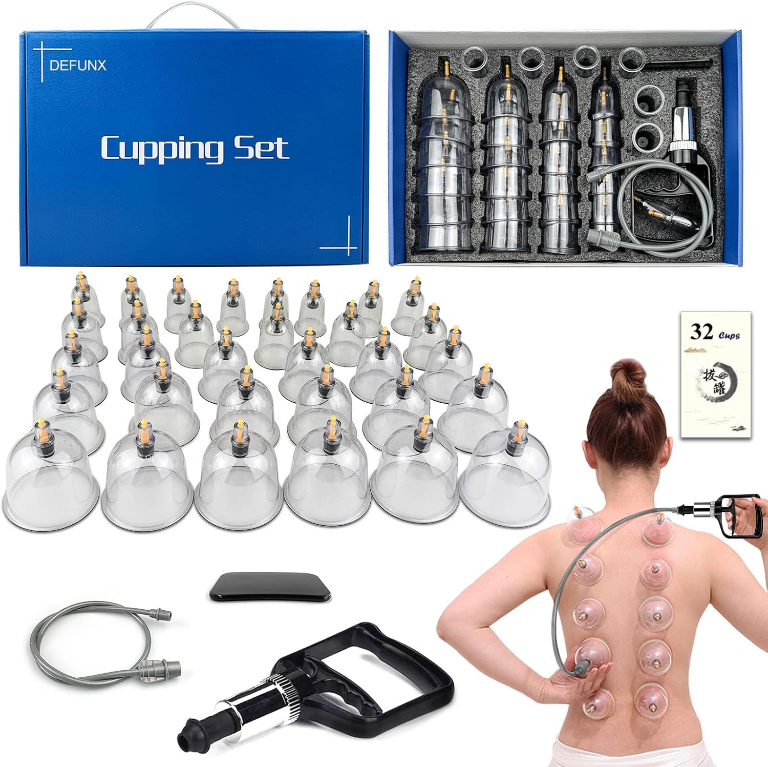 DEFUNX Cupping Set, 32 Cups Cupping Kit for Massage Therapy, Professional Chinese Therapy Set for Back Massage, Pain Relief