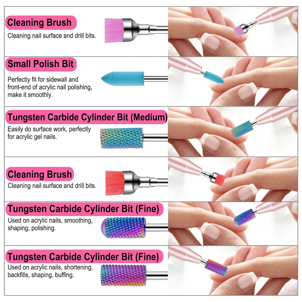 Cellentool 25Pcs Nail Drill Bits Set with Storage Box, 3/32 Inch Tungsten Ceramic Diamond Carbide Nail Drill Bits for Acrylic Gel Polish, Cuticle Efile Remover for Manicure Pedicure