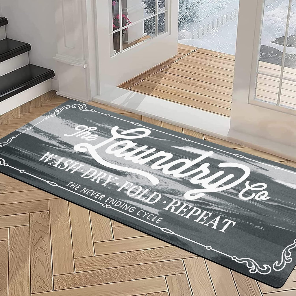 Pauwer Laundry Room Rug Runner 20"X48" Waterproof Rubber Laundry Mat Non Slip Kitchen Mats for Floor Washable Floor Mat Runner Rug for Farmhouse Mudroom Washroom Bathroom Decor