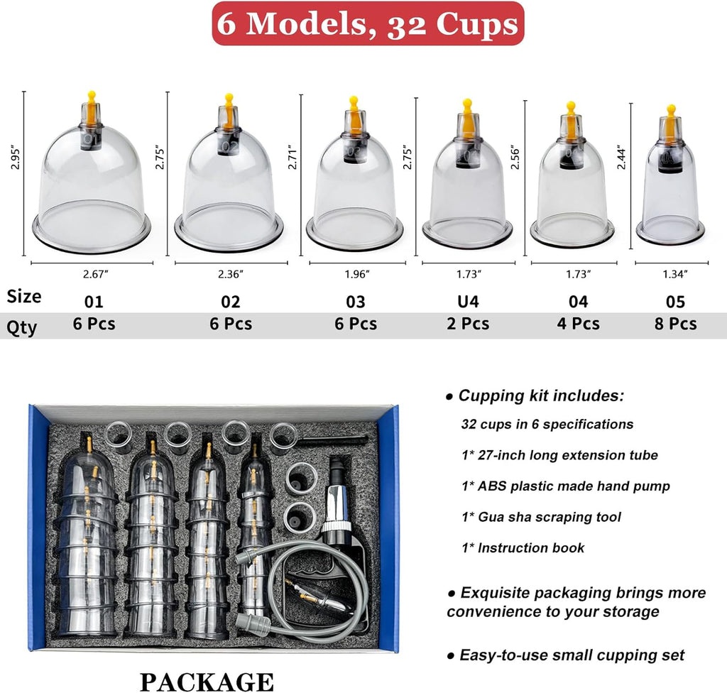 DEFUNX Cupping Set, 32 Cups Cupping Kit for Massage Therapy, Professional Chinese Therapy Set for Back Massage, Pain Relief