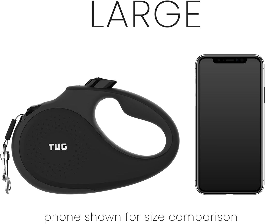 TUG Original Retractable Dog Leash, Anti-Slip, 16’ Tape (Large, Black/Grey) | Anti-Slip Handle, 16 Ft Strong Nylon Tape, One-Handed Brake, Pause, Lock