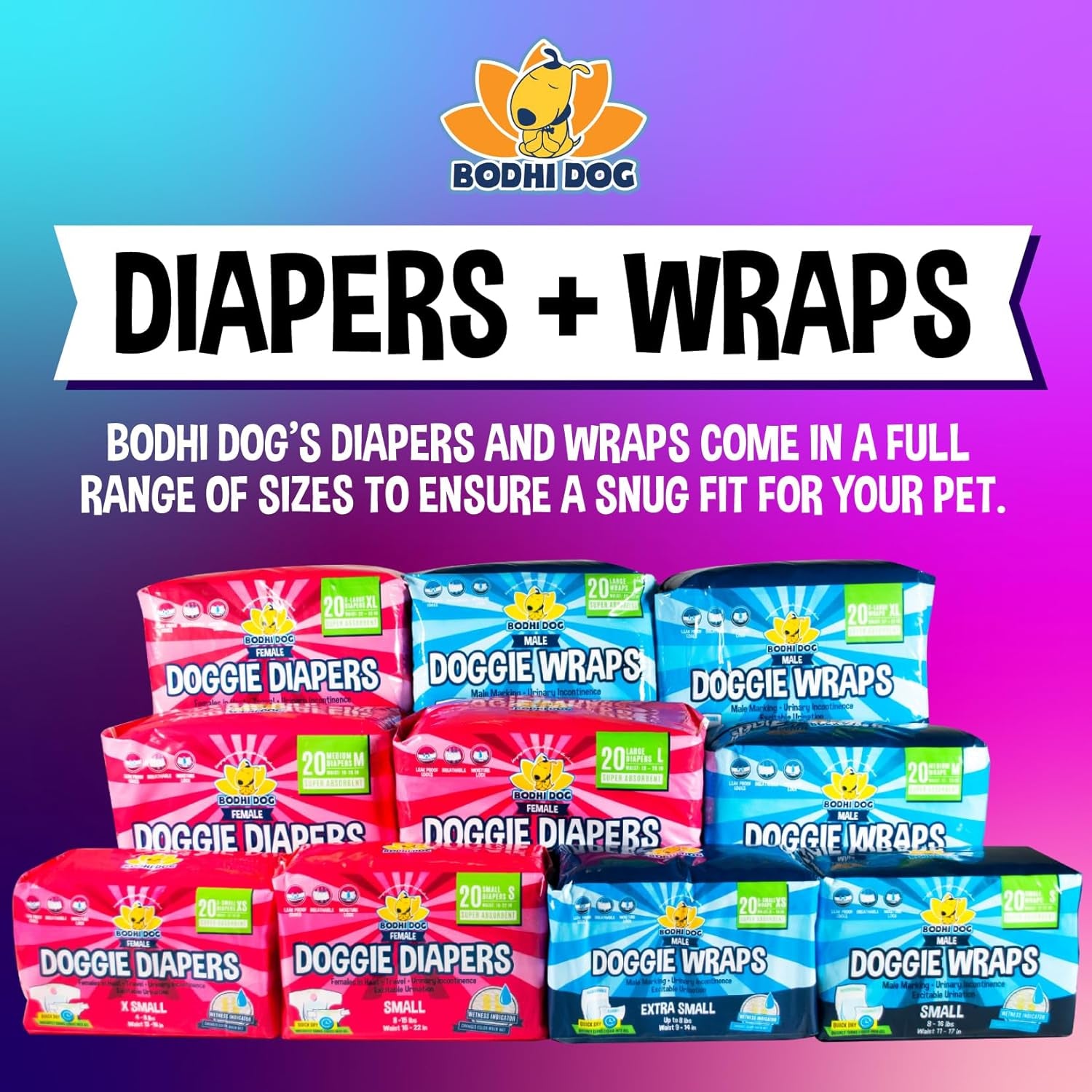 Bodhi Dog Disposable Male Dog Diapers - Super Absorbent, Leak-Proof Pee Wraps - Adjustable Fit, Comfortable Design, Advanced Moisture Control, and Wetness Indicator - Small (20 Count)
