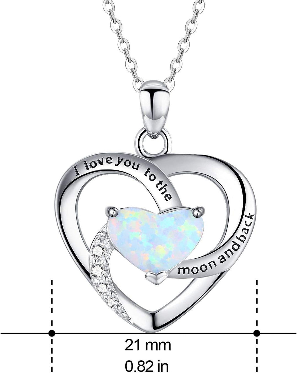 Cuoka Sterling Silver Heart Pendant Necklace for Women with Jewelry Box | I Love You to the Moon and Back Gift,Birthstone,Hypoallergenic,Elegant, Romantic,Non Tarnish,Daily,Birthday,Graduation