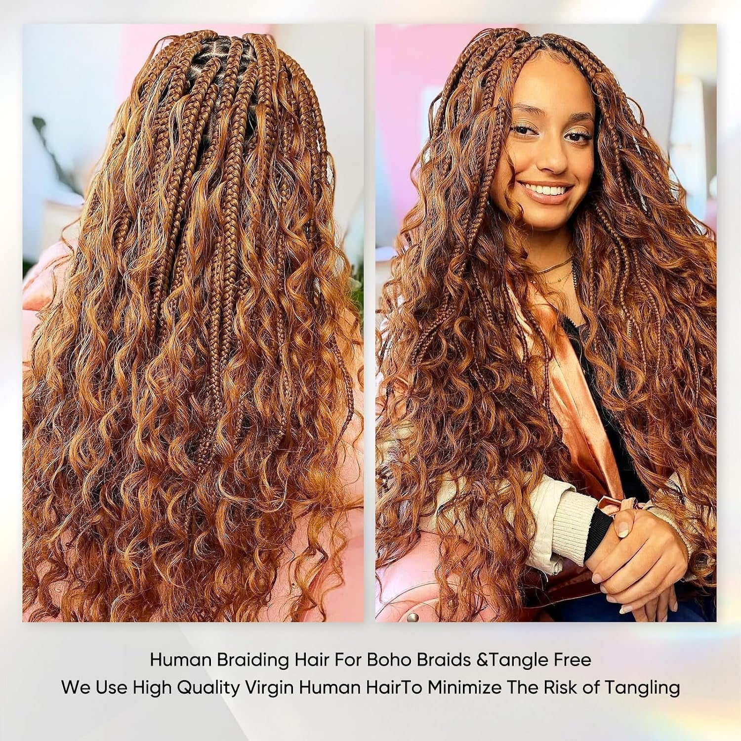 Human Braiding Hair 22 Inch 100G Honey Blonde Deep Wave Bulk Human Hair for Braiding No Weft Curly Bundles Human Hair Extensions for Boho Knotless Braids Wet and Wavy Braiding Hair (#27)