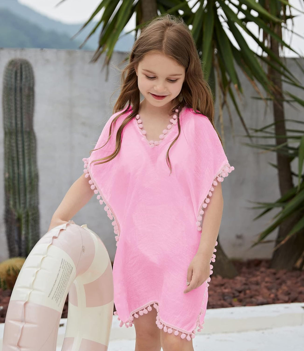 Missshorthair Girls Swim Cover up Beach Swimwear Coverup Swimsuit Wraps with Pom Pom Trim