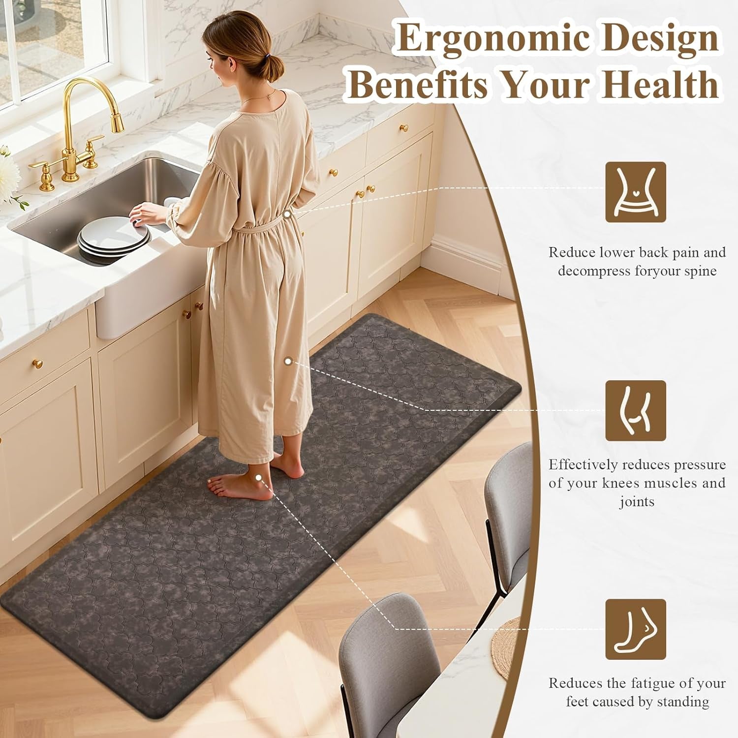 HEBE Kitchen Mat Cushioned anti Fatigue Comfort Floor Mat Oversized 20"X60" Waterproof Non Slip Kitchen Rug Runner Laundry Room Rug Floor Carpet Heavy Duty Comfort Standing Mat Pads, Brown