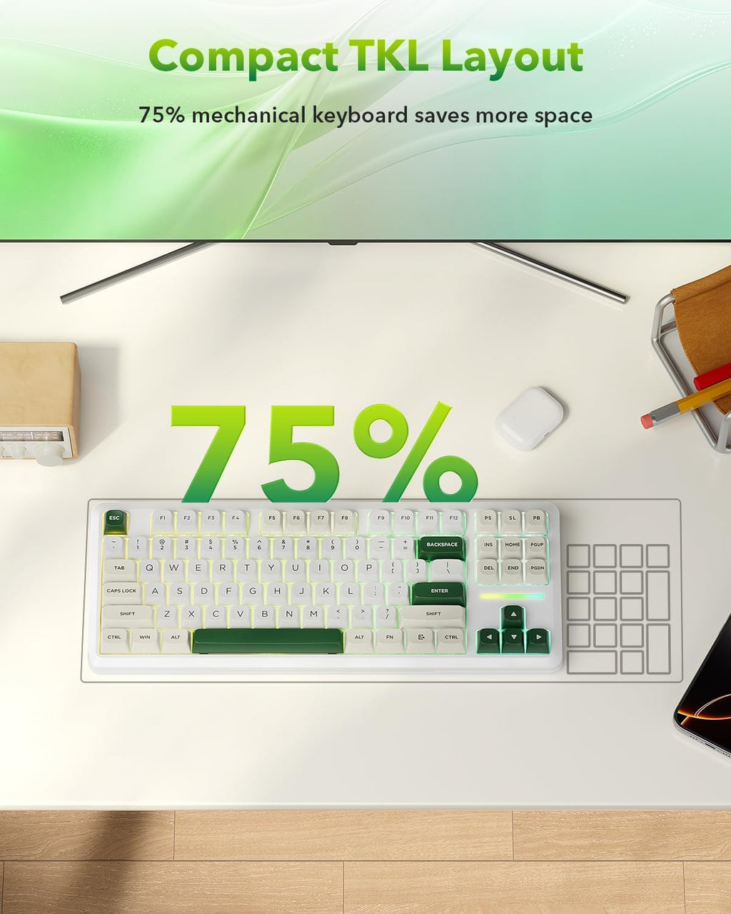 Redragon K734W Wireless Mechanical Keyboard, Tri Mode BT5.0/2.4G/USB-C 75% 81 Keys TKL Custom Hot Swappable Gaming Keyboard, Pre-Lubed Linear Switches,Rgb Gasket Computer Creamy Keyboard, for PC/MAC